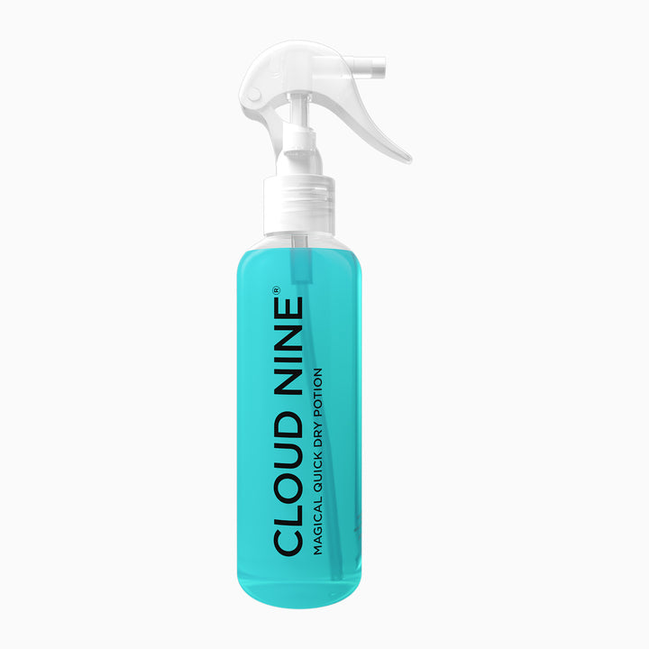 A 200ml CLOUD NINE Magical Quick Dry Potion with blue liquid.